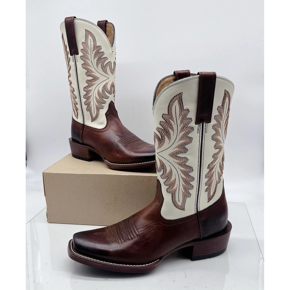 Ariat Renegade Men's Western Boots Brown White Leather Pull On Size US 8.5